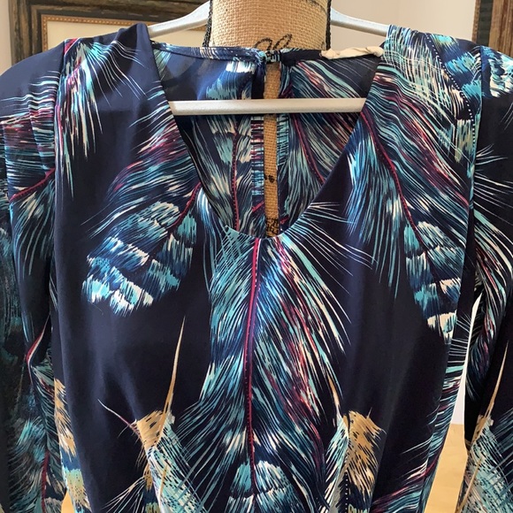 Fall feather print long sleeve blue romper S 4 6 - Picture 2 of 8